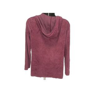 J Jill Hoodie‎ Sweater XS Wine Burgundy Velvet Velour Pullover Floral Embossed